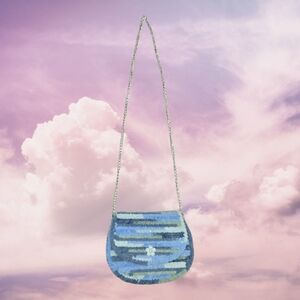 Blue and Green Striped Women's Bag